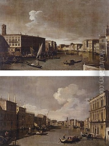 View Of The Grand Canal Looking North From The Rialto (+ View Of The Grand Canal From The Palazzo Vendramin Calergi; Pair) Oil Painting -  Master of the Langmatt Foundation Views