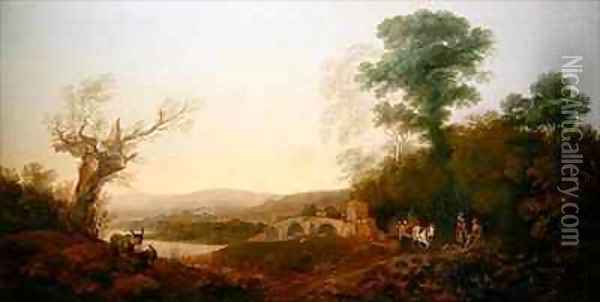 A River Landscape with Travellers Resting on the Edge of a Wood Oil Painting - Thomas Gainsborough