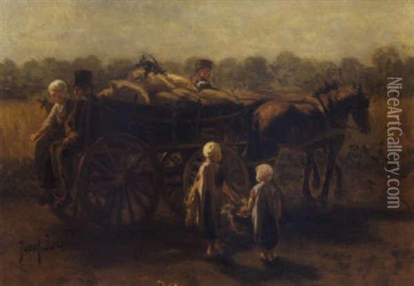 A Ride On The Horse Cart Oil Painting - Jozef Israels
