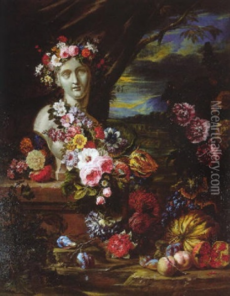 Nature Morte Aux Fleurs Et Fruits Oil Painting - Abraham Brueghel