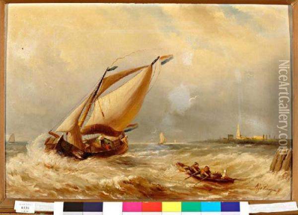 Vissersboten Voor De Hollandse Kust Oil Painting - Albert Jurardus van Prooijen