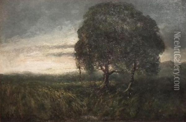 Evening Landscape With Tree Toforeground Oil Painting - George A. Boyle