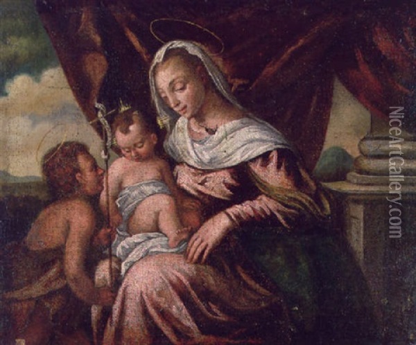 The Madonna And Child With The Infant Saint John The Baptist Oil Painting -  Scarsellino