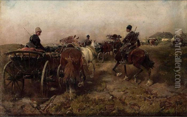 Cossacks Returning Home On Horseback Oil Painting - Alfred Wierusz-Kowalski