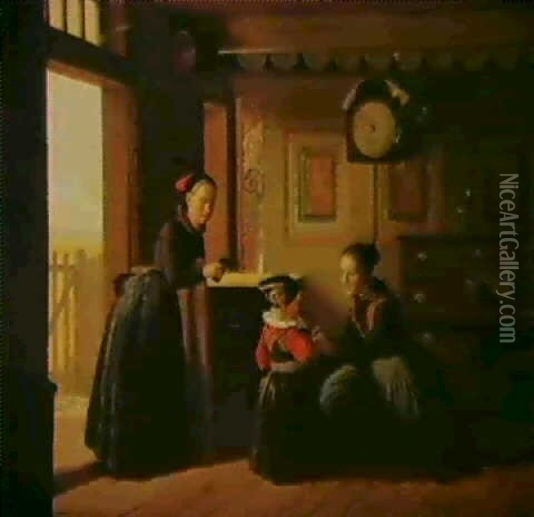Interior Med En Lille Pige, Der Far Sat Sin Fine Kjole Oil Painting - Johann Julius Exner