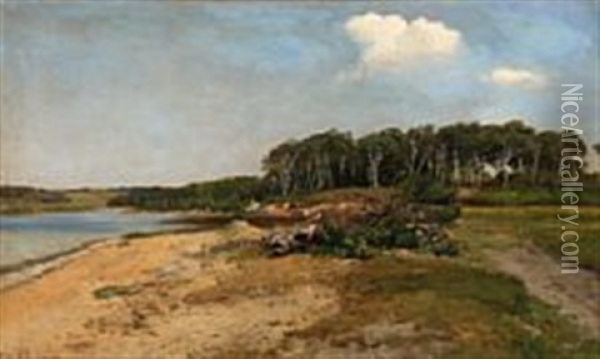 Fjord Scene From Denmark Oil Painting - Janus la Cour