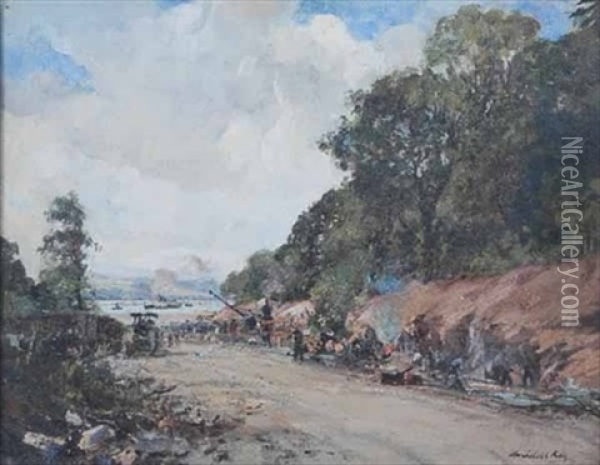 The New Road From Anniesland To Bowling -- Under Construction Oil Painting - Archibald Kay