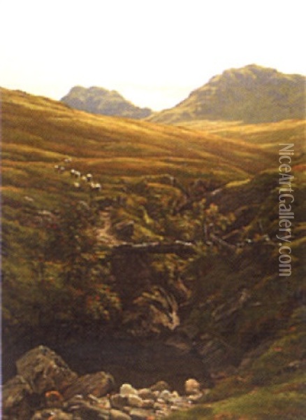 Sheep In A Scottish Landscape Oil Painting - John James Bannatyne