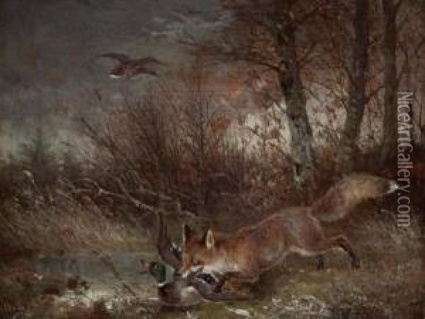 Fuchs Packt Ente Oil Painting - Carl Friedrich Ockert