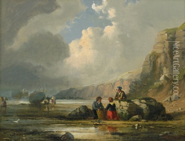 Fischer Am Strand Einer Steilkuste Oil Painting - William Collins