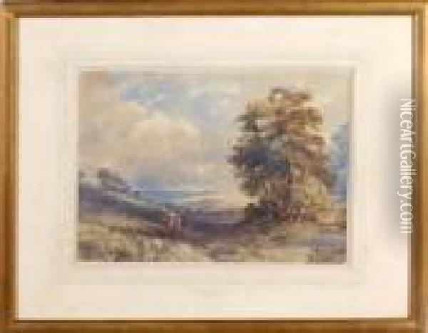 Figures Passing A Clump Of Trees On A Country Road Oil Painting - William Leighton Leitch