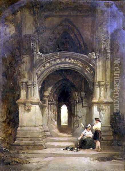 Porch to Roslyn Chapel, 1859 Oil Painting - David Roberts