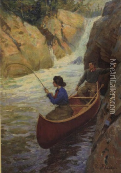 Fishing At The Rapids Oil Painting - Philip Russell Goodwin