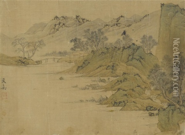 River Landscape Oil Painting -  Wen Jia