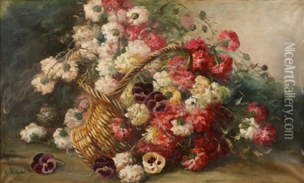Nature Morte Au Bouquet D'oeillets Oil Painting - Alexis Kreyder