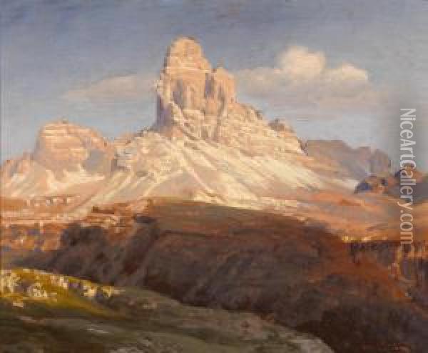 Three Peaks Of Mount Rosa, Ampezzo Oil Painting - Anton Avlov Hlavacek /