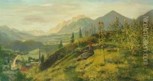 Tiroler Landschaft Im Unterinntal Oil Painting - Adolf Gustav Schlabitz