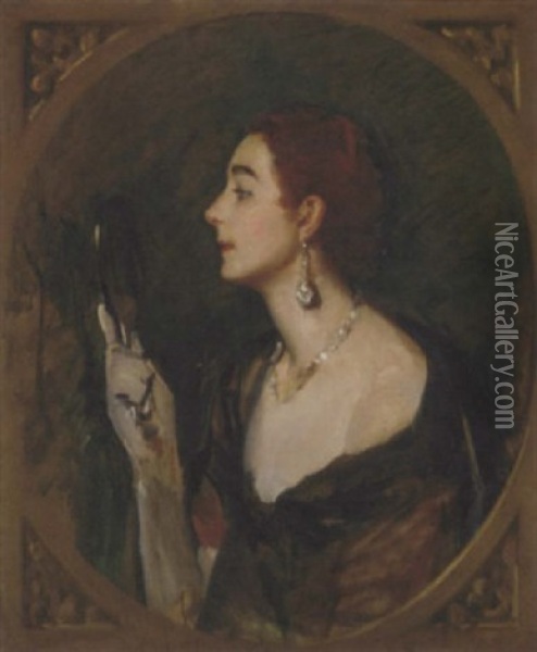 Portrait Of The Artist's Second Wife, Christine Bonnar Oil Painting - John da Costa