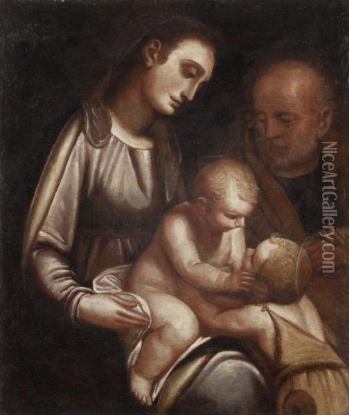 Madonna Col Bambino E San Giovannino Oil Painting - Luca Cambiaso