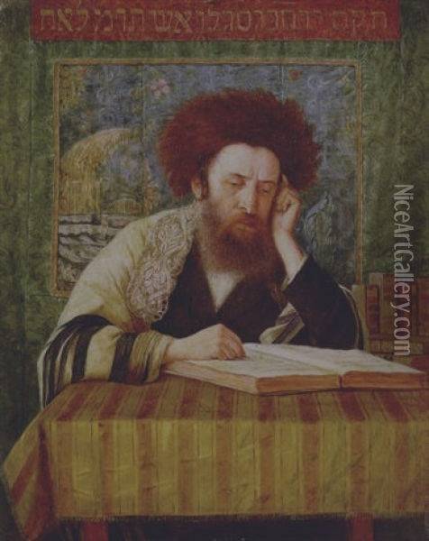 Rabbi Studying Oil Painting - Isidor Kaufmann