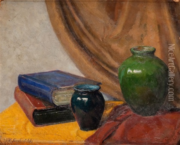 Still Life With Vases Oil Painting - Zdzislaw Suchodolski