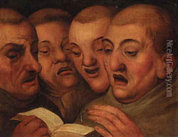 Four monks singing Oil Painting - Marten Van Cleve