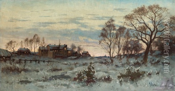 Vinterlandskap, Skymning (stockholms Utkanter) (winterlandscape, Sunset, On The Outskirts Of Stockholm) Oil Painting - Per Ekstroem