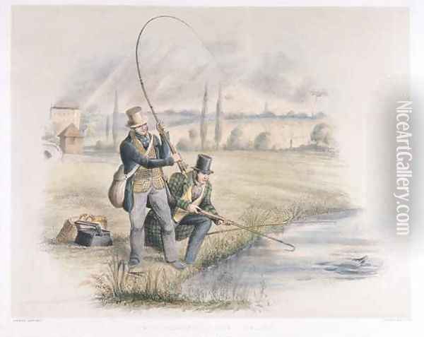 Jack Fishing Lea Bridge from a set of six images of Angling Oil Painting - Henry Heath