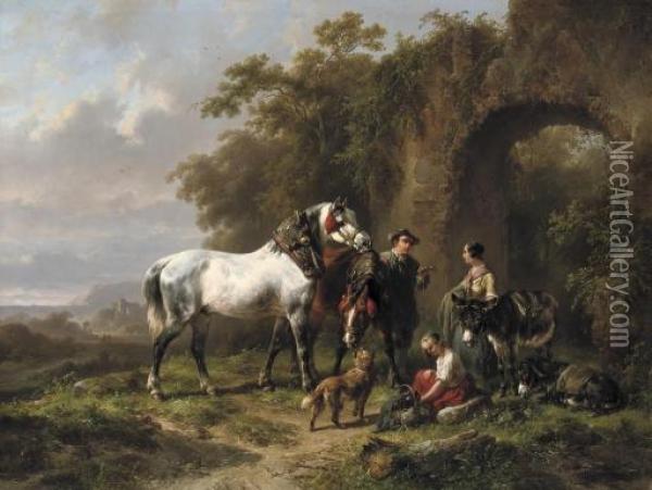 A Rest By The Ruin Oil Painting - Wouterus Verschuur