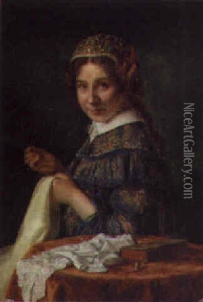 The Polish Seamstress Oil Painting - Simeon Buchbinder