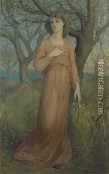 Dante's Vision Of Matilda Gathering Flowers Oil Painting - Dante Gabriel Rossetti