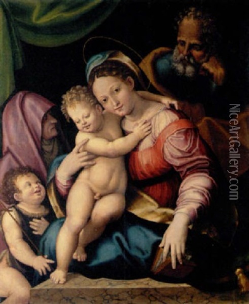 The Holy Family With Saint Elizabeth And The Infant Saint John The Baptist Oil Painting - Raffaelo Colle