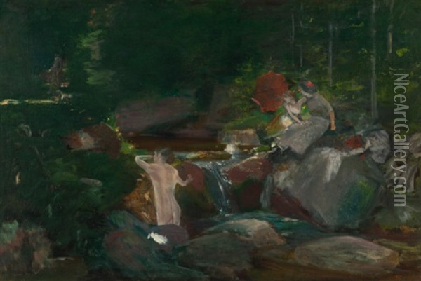 Badende Oil Painting - Albert von Keller