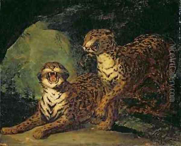 Two Leopards Oil Painting - Theodore Gericault