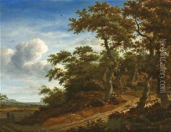 Baumbestandene Landschaft Mit Gehoften Und Wanderern Oil Painting - Gillis Rombouts