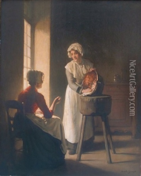 L'astiquage Du Cuivre Oil Painting - Joseph Bail