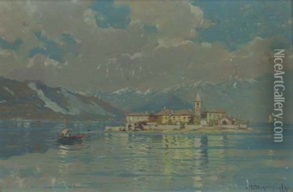 View Of A Lake Oil Painting - Riccardo Pellegrini