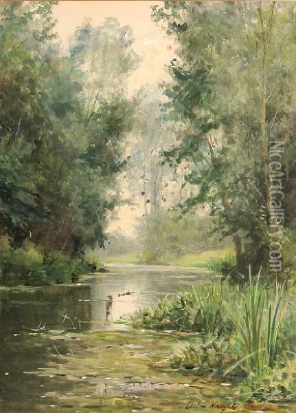 A Tranquil River Scene Oil Painting - Louis Aston Knight
