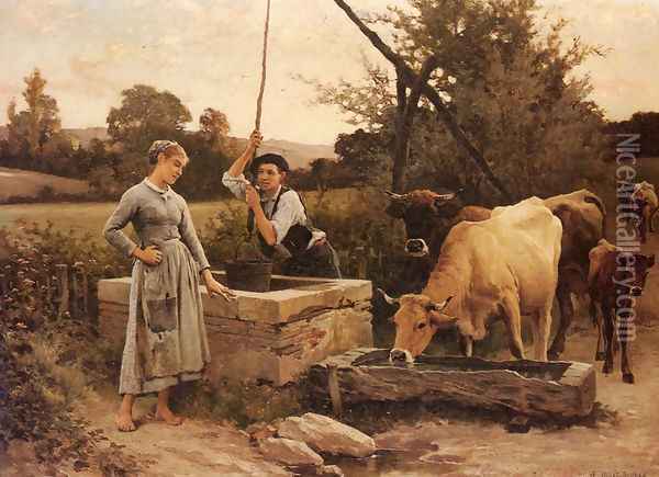 At the Well Oil Painting - Edouard Bernard Debat-Ponsan