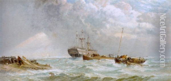 Salvaging The Wreck Oil Painting - Arthur Joseph Meadows