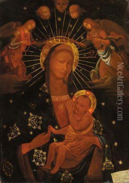 Madonna Con Bambino Ed Angeli Oil Painting - Ambrogio Stefano Di Borgognone