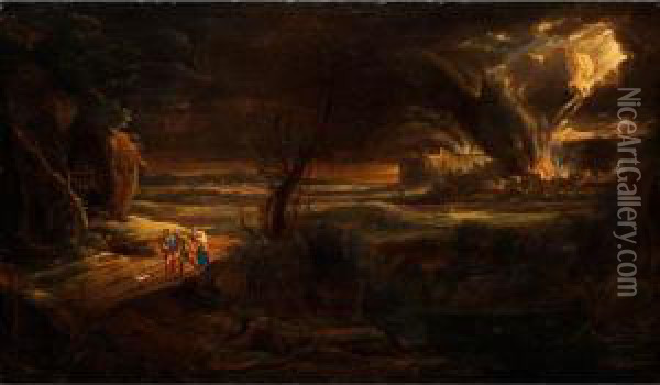Lot Zieht Mit Seinen Tochtern Aus Derbrennenden Stadt Sodom Oil Painting - Antonia Tempesta
