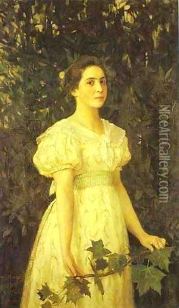 Portrait Of Vera Mamontova 1896 Oil Painting - Viktor Vasnetsov