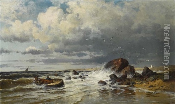Fischerboot In Der Brandung Oil Painting - Paul (Freiherr von) Tiesenhausen