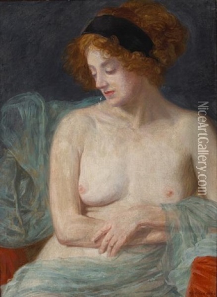 A Draped Semi-nude Model (study) Oil Painting - Friedrich Koenig