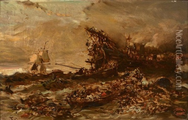 Le Naufrage De L'austria Oil Painting - Louis-Gabriel-Eugene Isabey