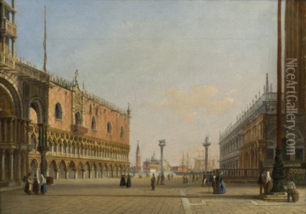 Ansicht Der Piazza San Marco In Venedig Mit Blick Auf San Giorgio Maggiore Oil Painting - Carlo Grubacs