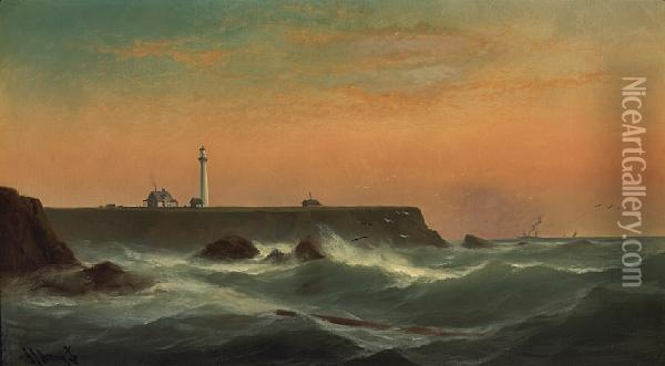 The Lighthouse At Point Arena Oil Painting - Gideon J. Denny