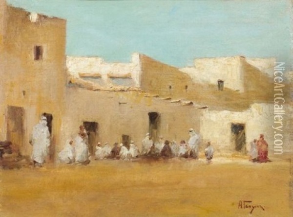 La Place Du Village Au Maroc Oil Painting - Alexei Vasilievitch Hanzen