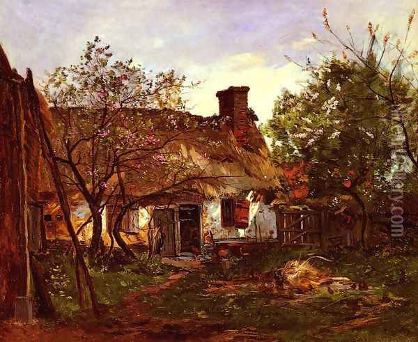 La Chaumiere A Berneval (Thatched Cottage in Berneval) Oil Painting - Hippolyte Camille Delpy